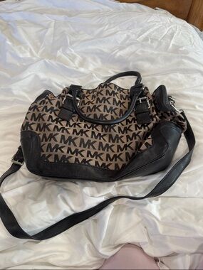 Michael Kors Tan and Black MK Logo Shoulder Bag